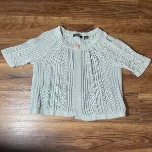 Crystal Kobe Cotton Knit Button Front Short Sleeve Gray Cardigan Sweater Women L